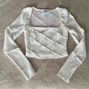Princess Polly Cream Ribbed Crop Top